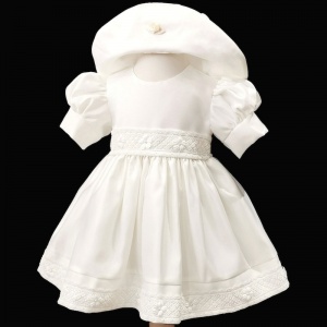 Baby Girls Ivory Embroidered Lace Trim Dress & Hat